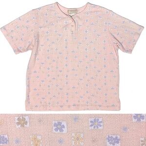 Vintage Pink Floral Short Sleeve Knit Top Cottagecore Coquette Studio Works Med